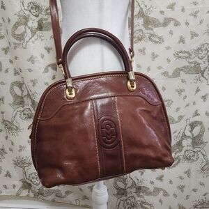 Vintage 90s Stunning Marino Orlandi rich red brown satchel with crossbody strap